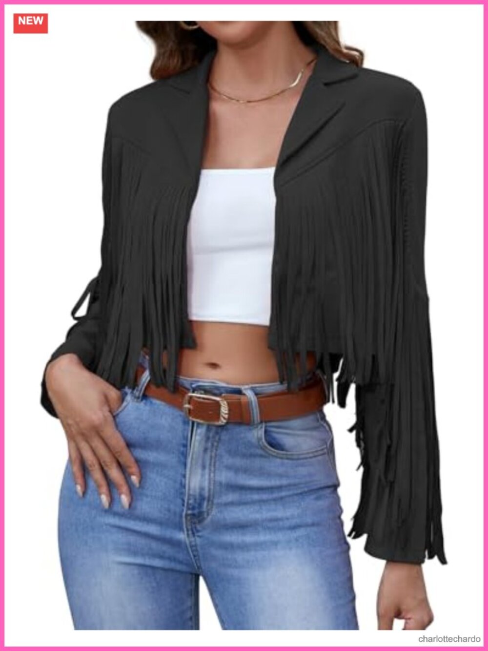 Faux Suede Fringe Jacket Cropped Western Tassel Bomber Coat